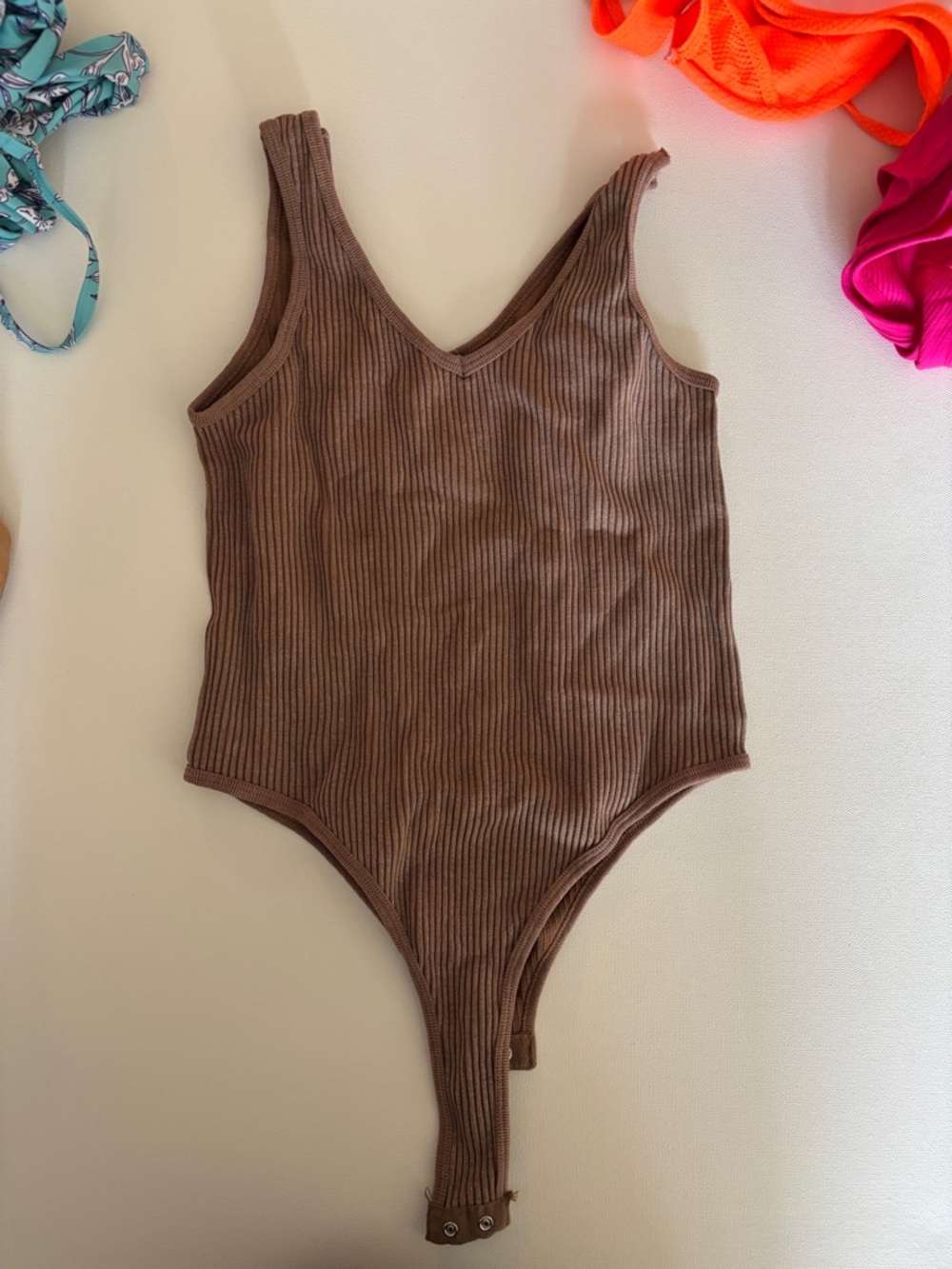 Kids Ribbed Brown One-Piece Bodysuit